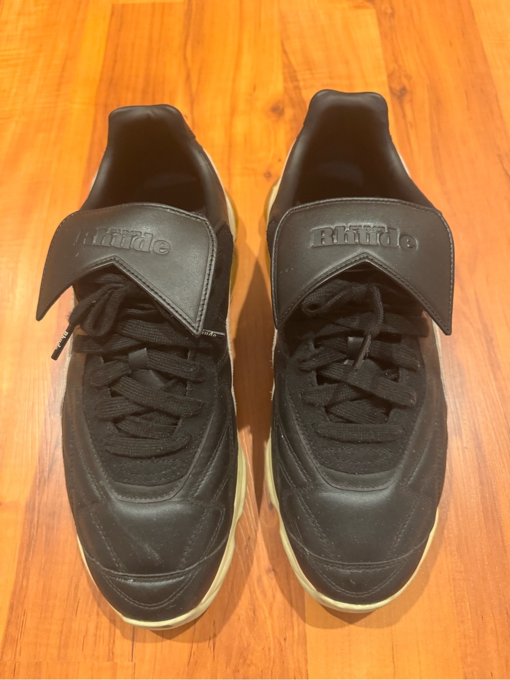 Rhude Black Leather Low-Top Sneakers with Off-White Sole